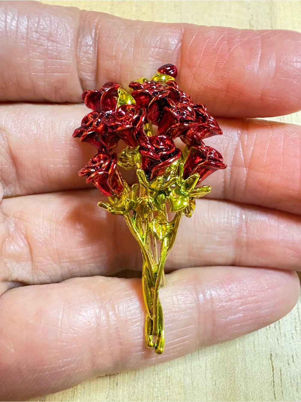 Gold and Red Floral Bouquet Brooch - Women Jewelry Brooches